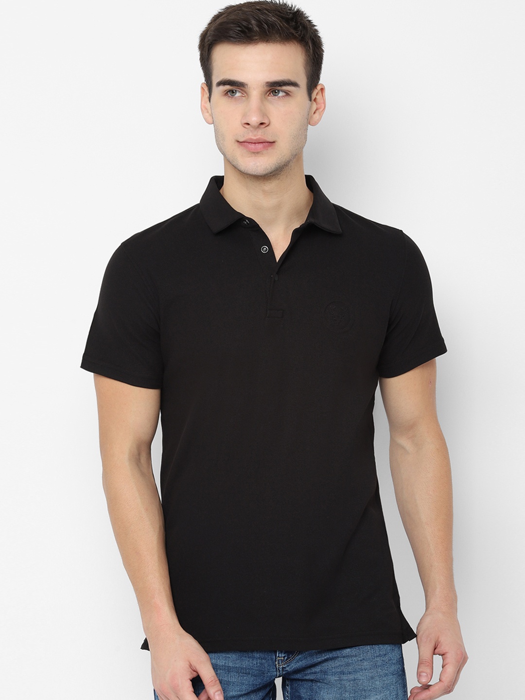 

Allen Solly Men Black Solid Polo Collar Pure Cotton T-shirt