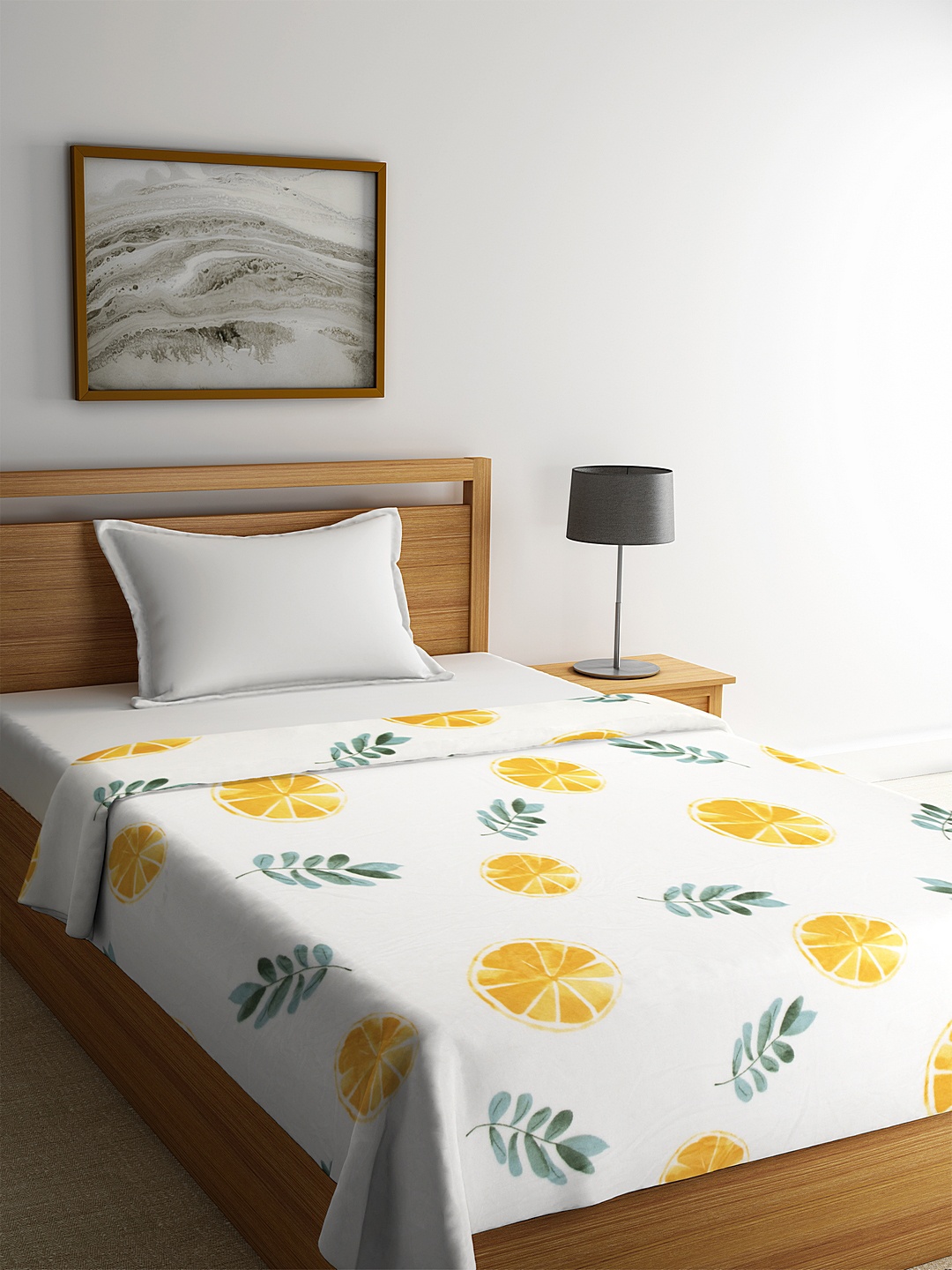 Cortina White & Yellow Floral AC Room 233 GSM Single Bed Blanket