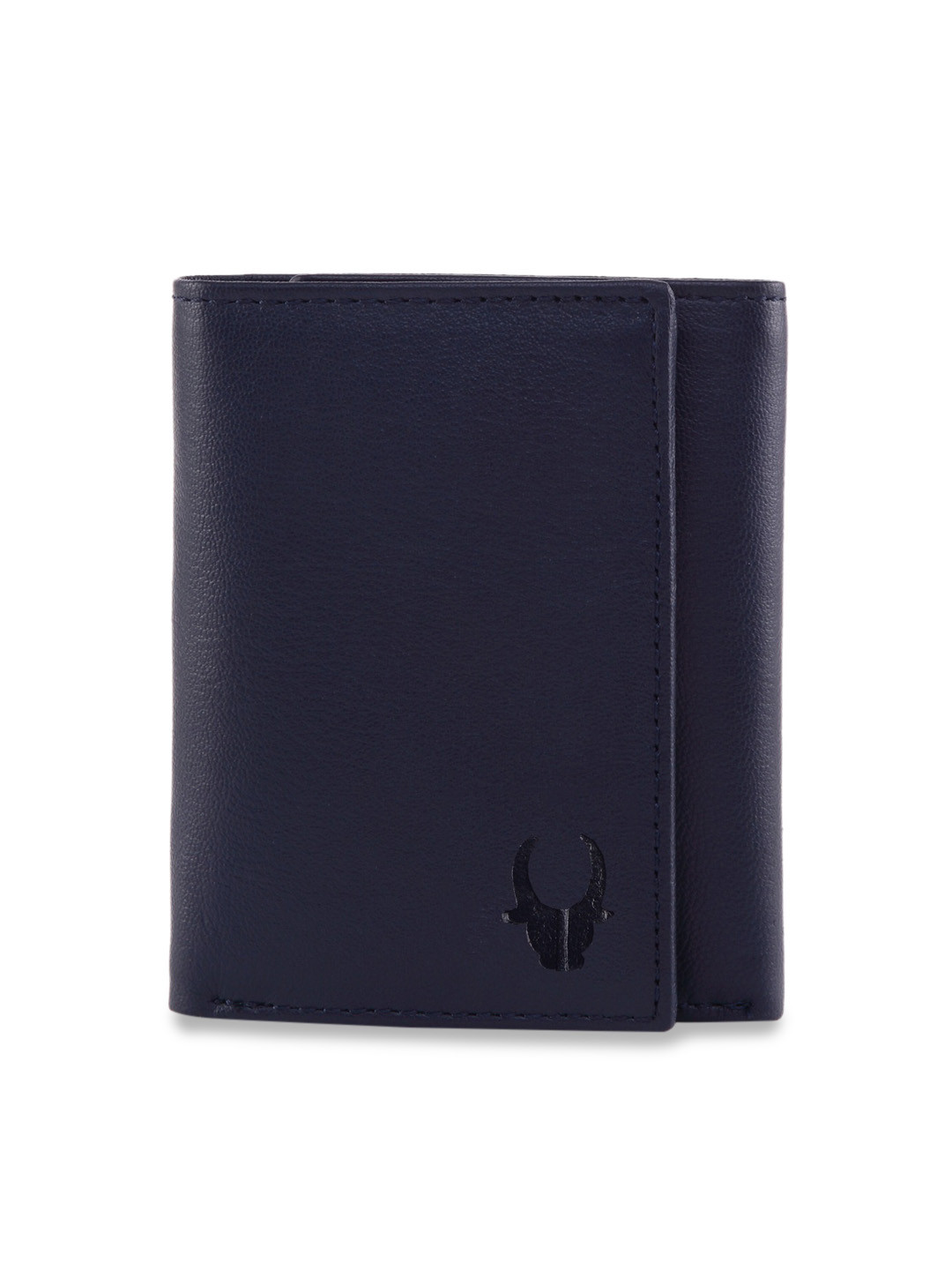 

WildHorn Men Blue RFID Protected Genuine Leather Hand-Stitched Solid Three Fold Wallet