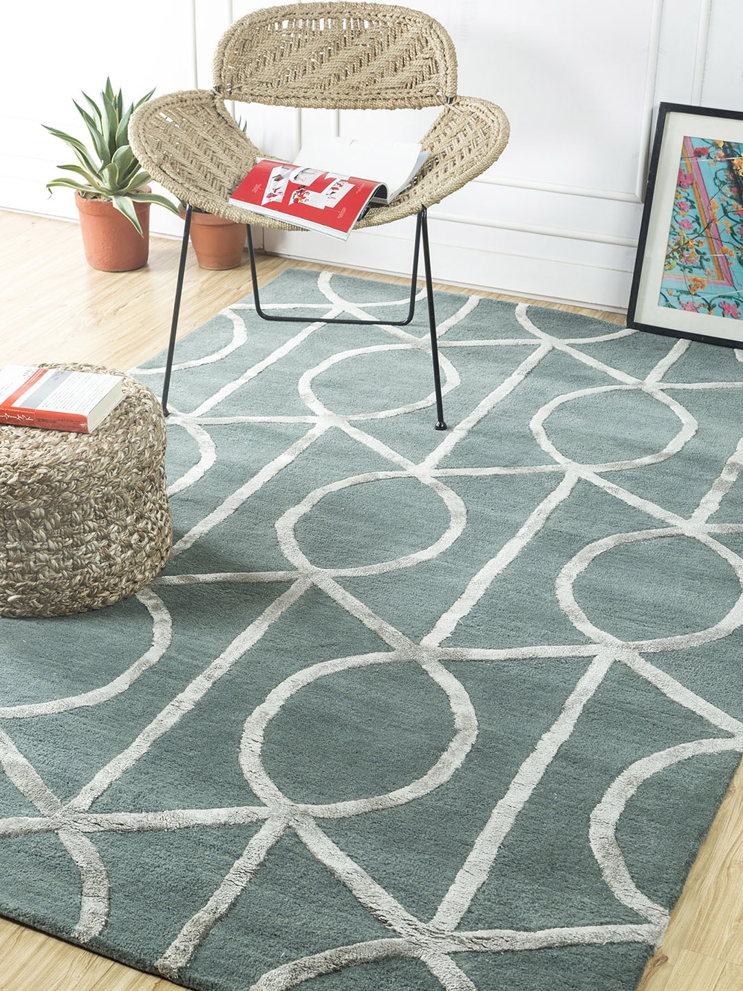 

Jaipur Rugs Blue & White Geometric Hand-Tufted Carpet