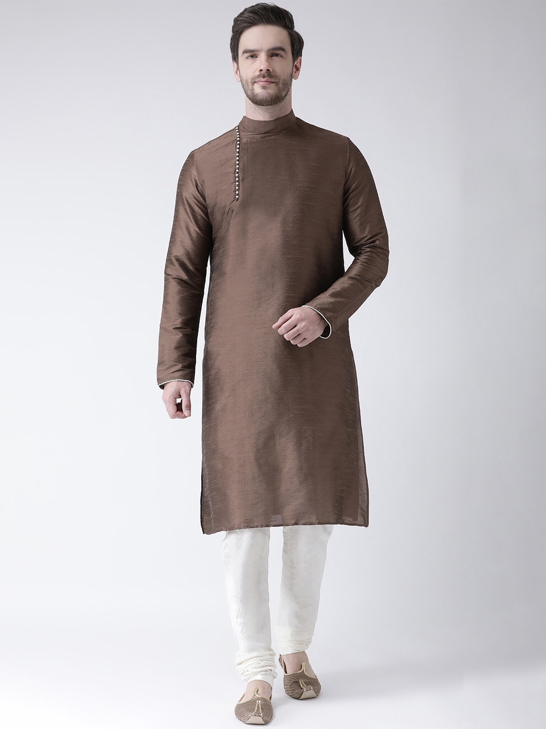 

DEYANN Men Brown Solid Straight Kurta