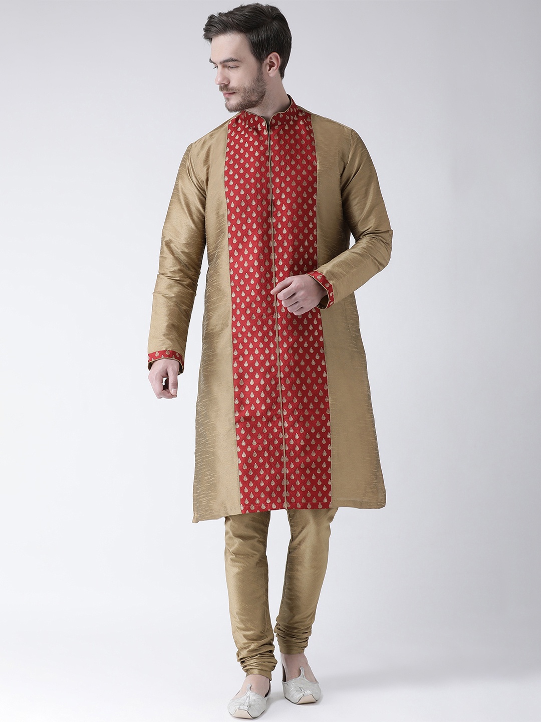 

DEYANN Men Brown & Red Yoke Design Straight Kurta
