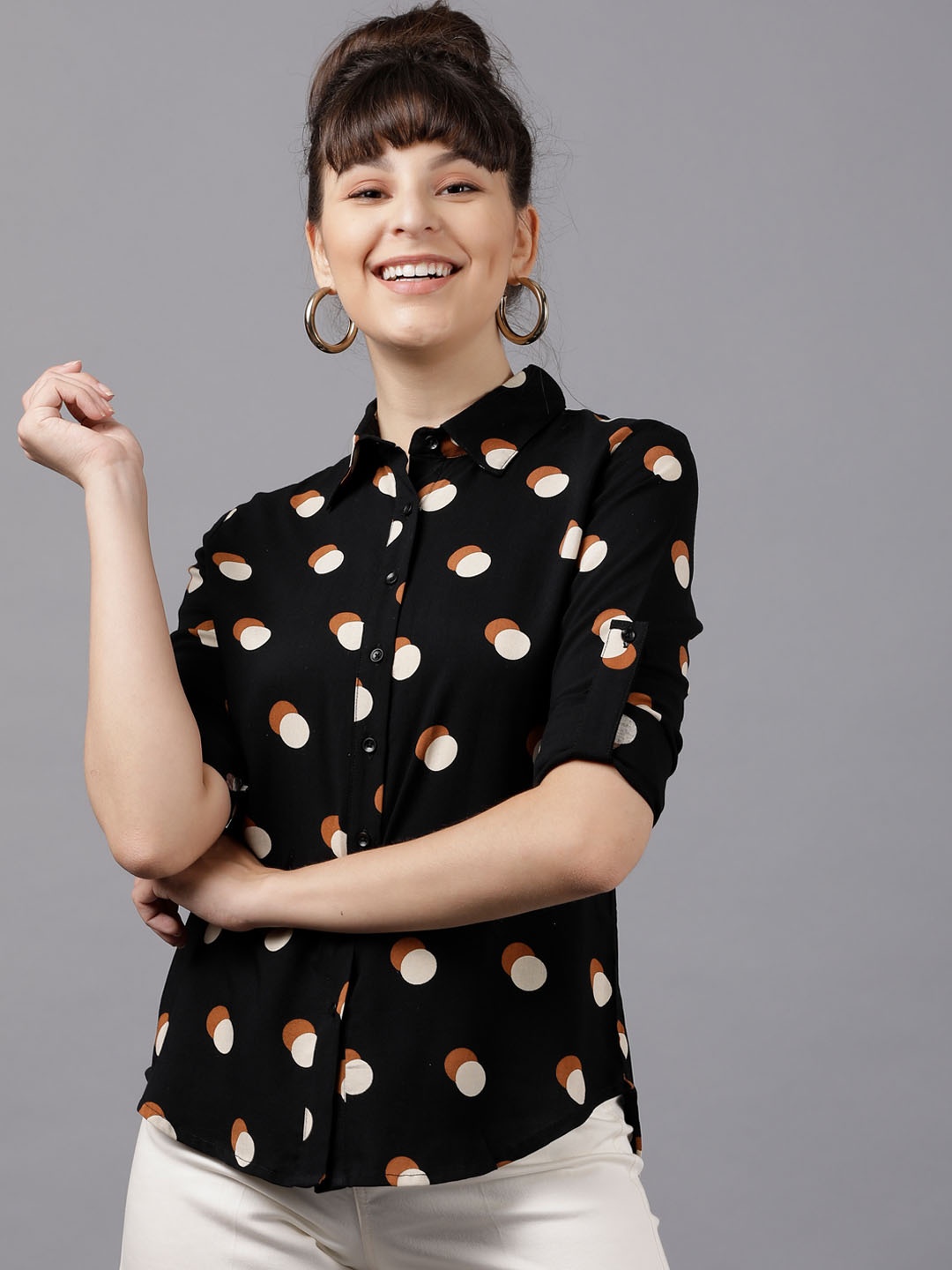

Tokyo Talkies Women Black Regular Fit Printed Casual Shirt