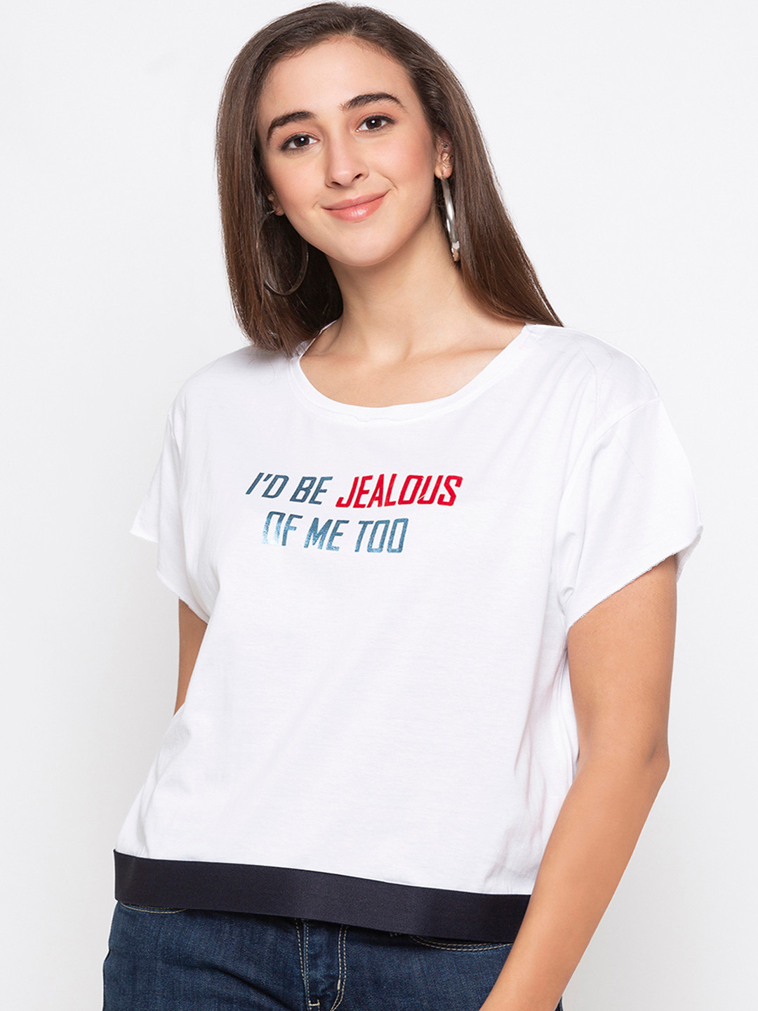 

Globus Women White Printed Round Neck T-shirt