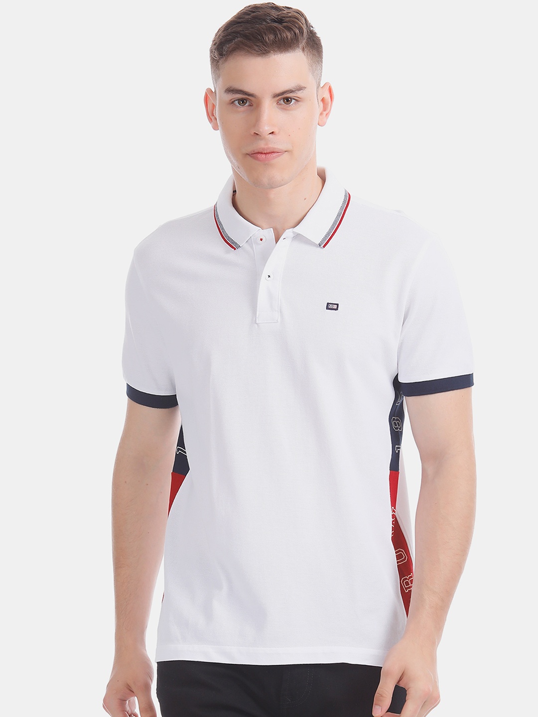 

Arrow Sport Men White Printed Polo Collar Pure Cotton T-shirt