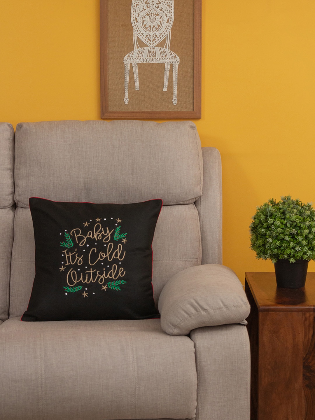 

BandBox Black & Beige Embroidered Square Cushion Cover