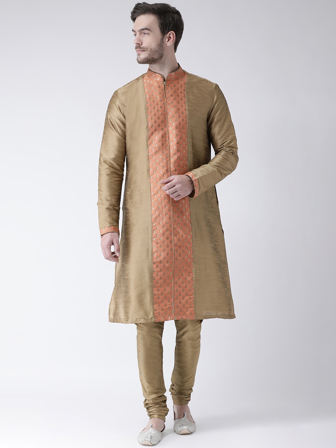 DEYANN Men Brown & Rust Brown Woven Design Straight Kurta