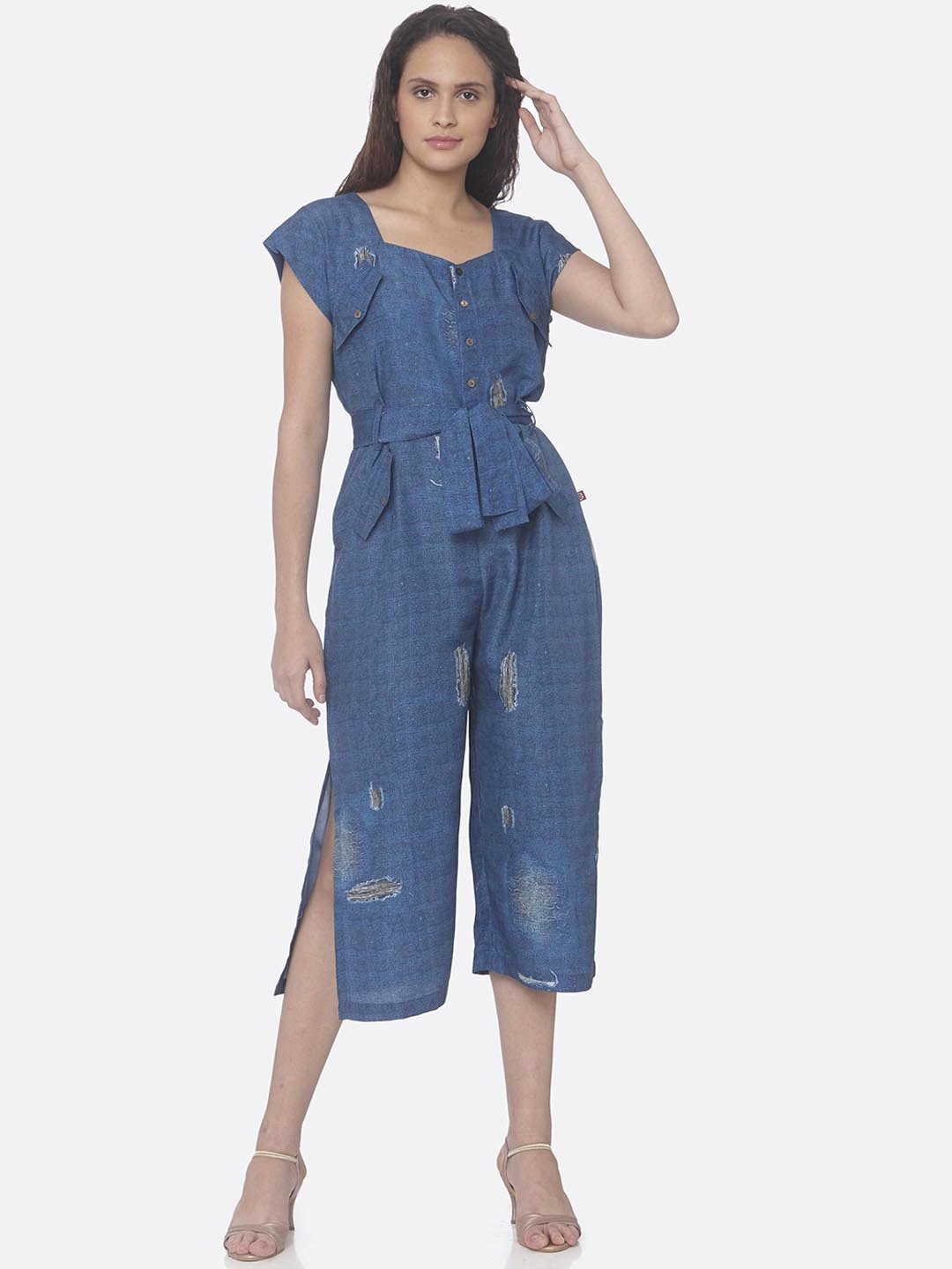 

RAISIN Women Blue Printed Basic Jumpsuit