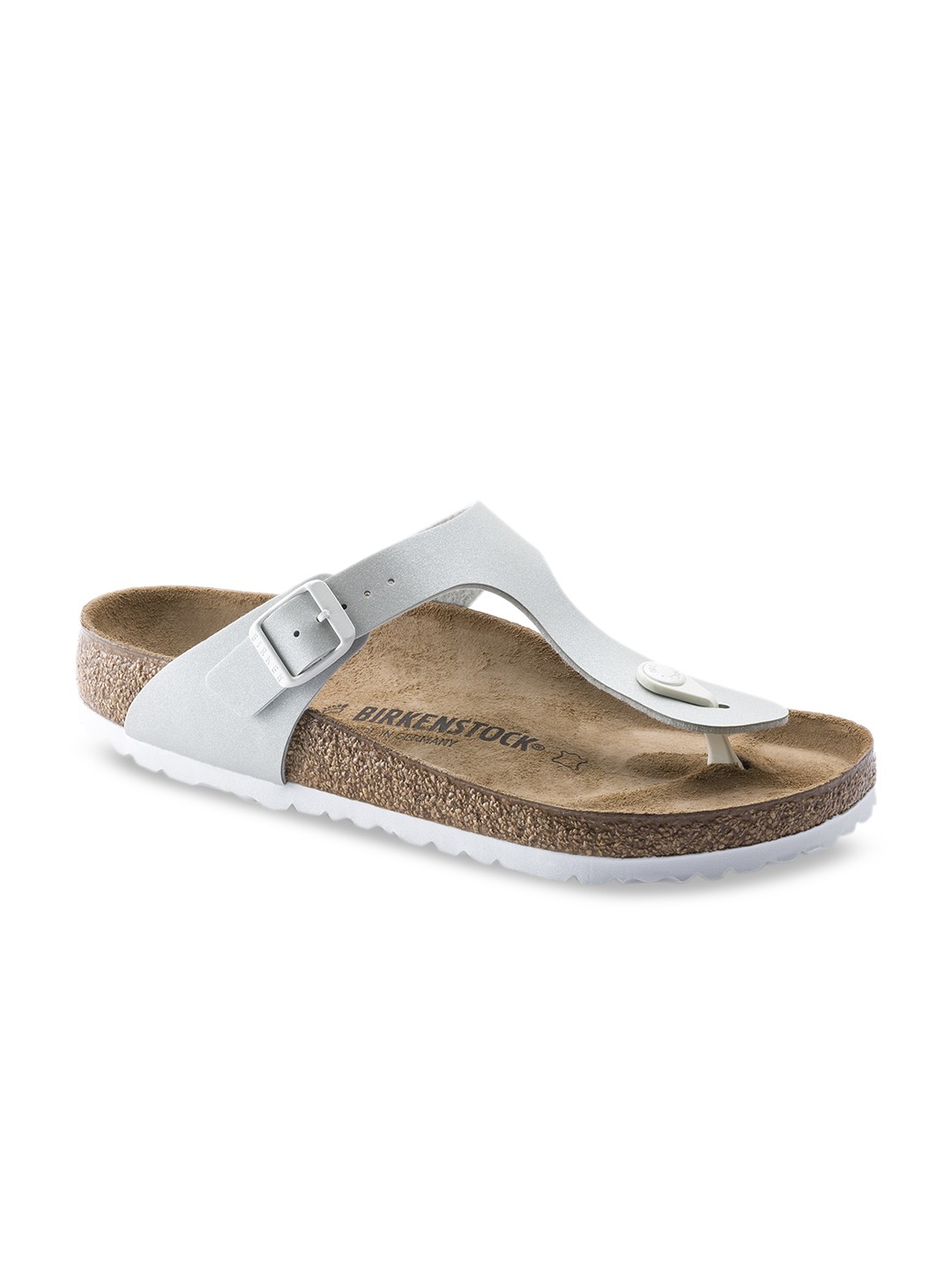 

Birkenstock Women Grey Solid Birko-Flor Gizeh T-Strap Regular Width Flats