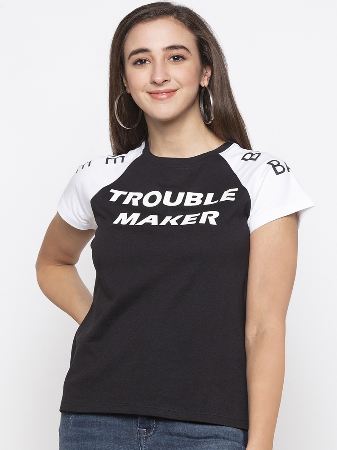 

Globus Women Black & White Printed Round Neck T-shirt