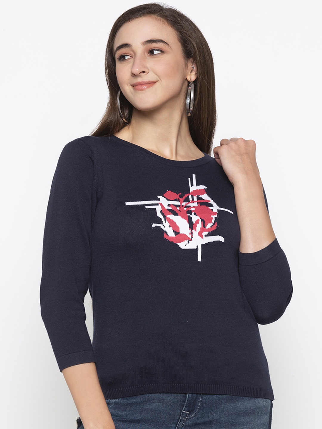 

Globus Women Navy Blue Printed Top