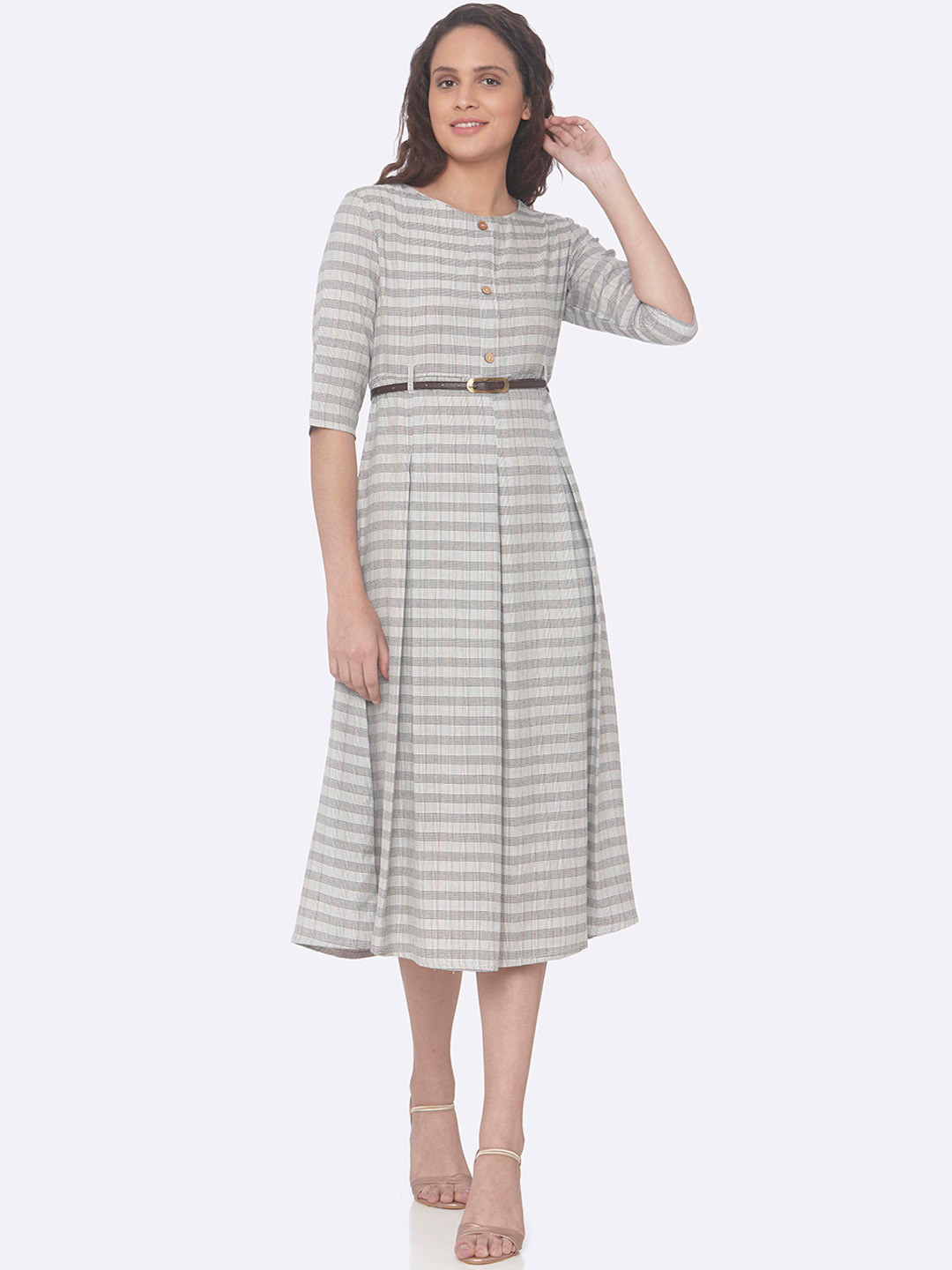 

RAISIN Women Grey Checked A-Line Dress