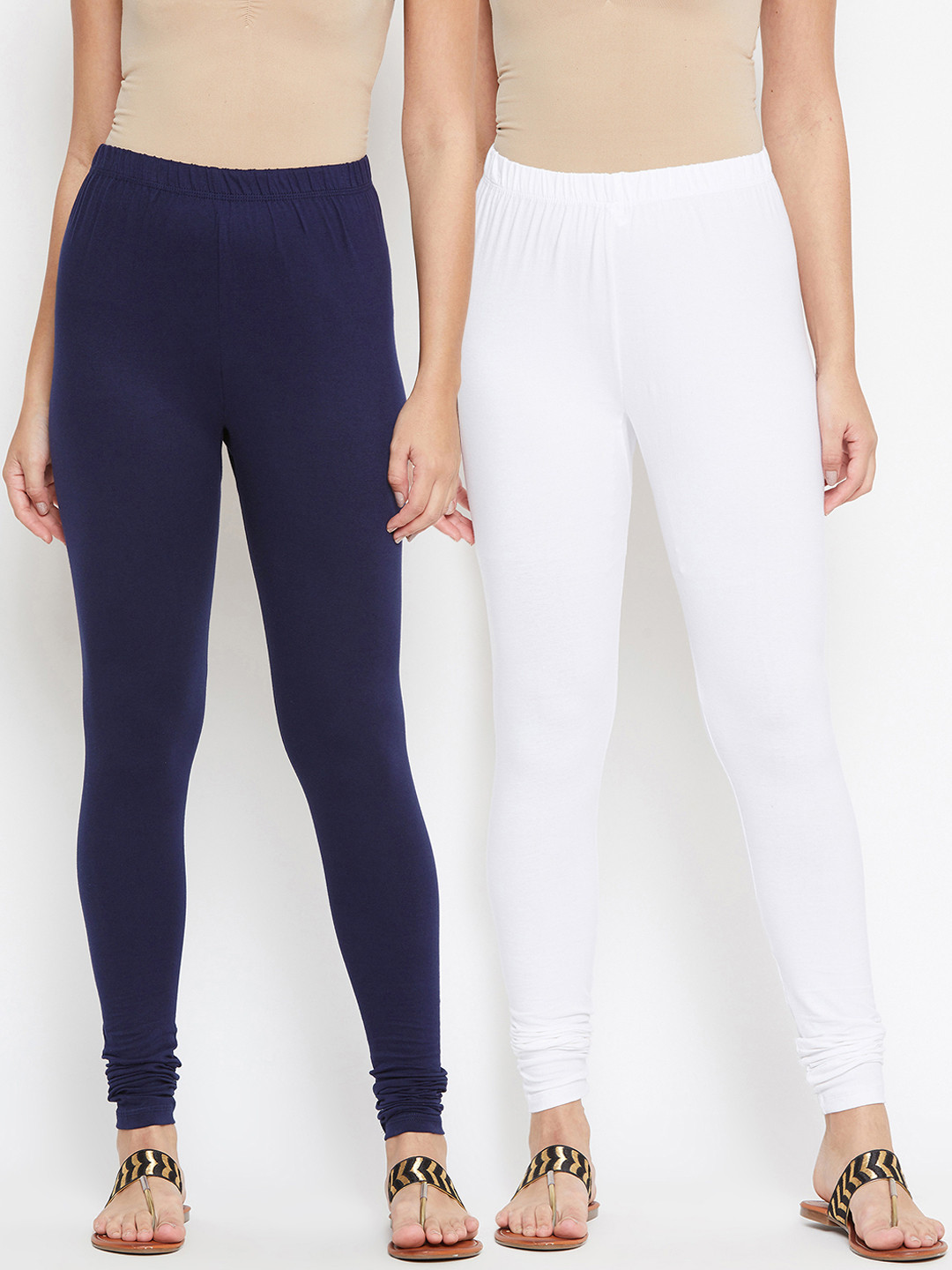 

Bitterlime Women Pack of 2 Solid Churidar Length Leggings, White
