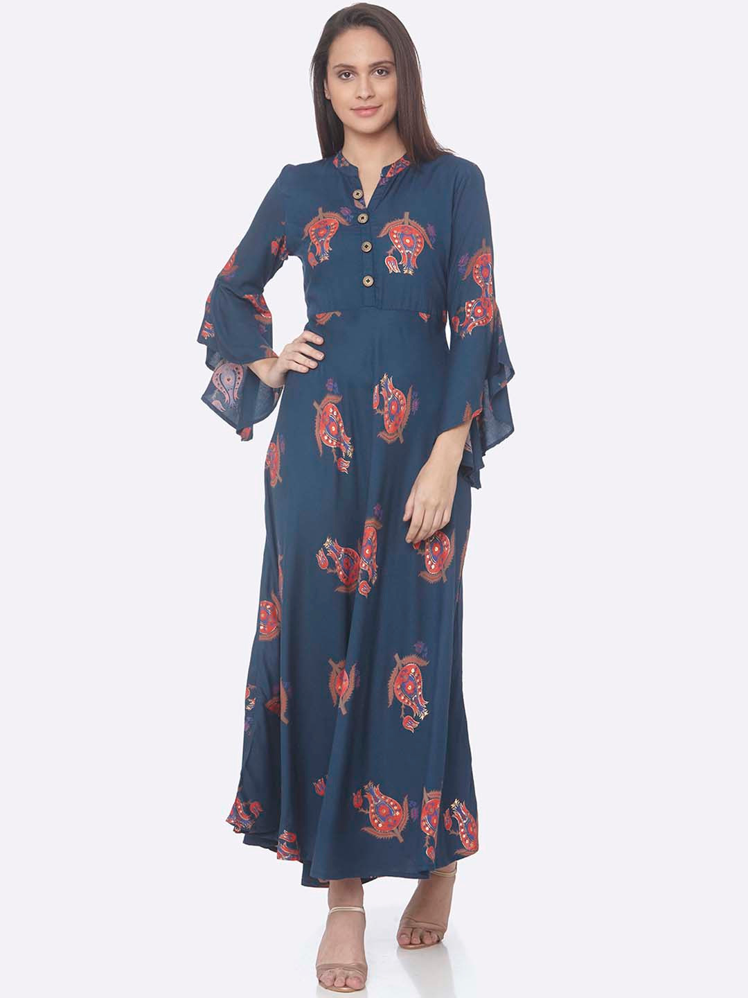 

RAISIN Women Blue Printed Maxi Dress
