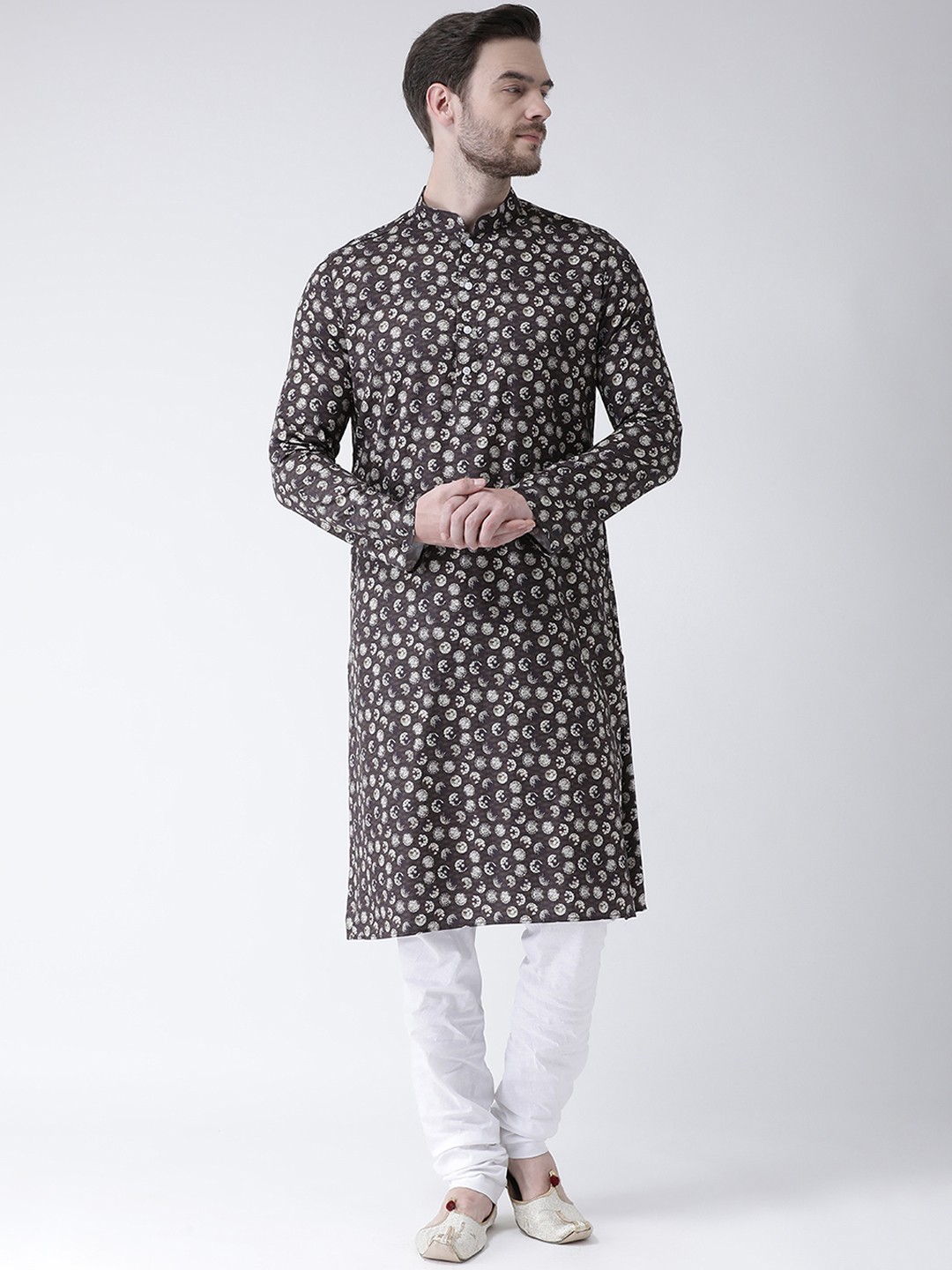 

DEYANN Men Black & Off-White Printed Straight Kurta