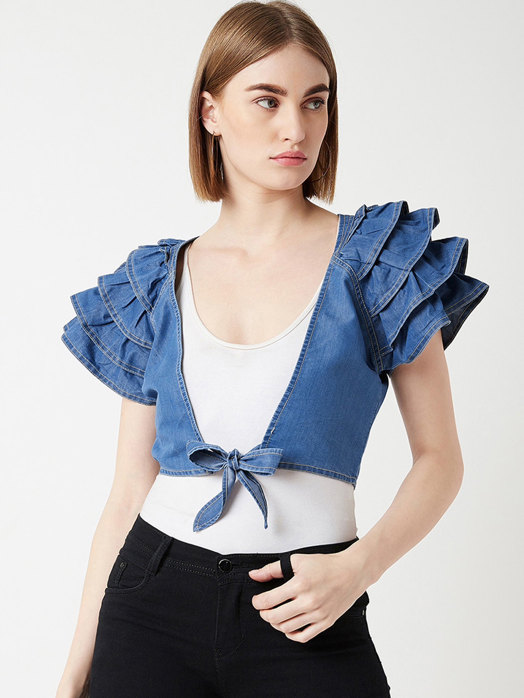 

Miss Chase Women Blue Solid Denim Jacket