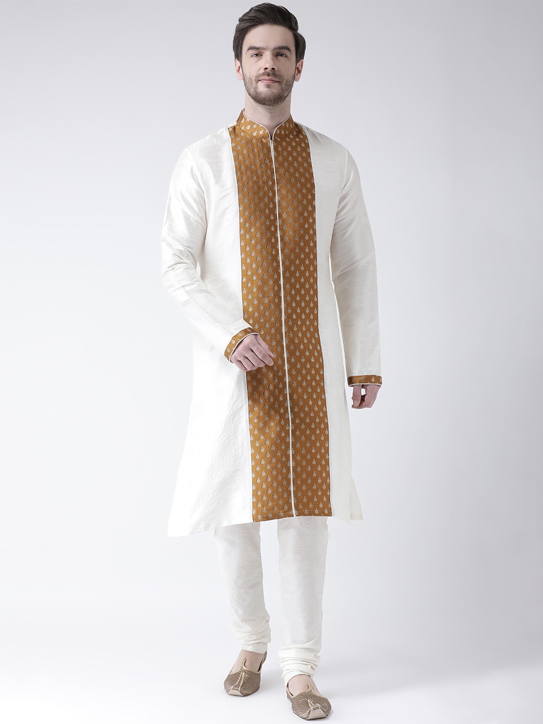

DEYANN Men Off-White Woven Design Straight Kurta