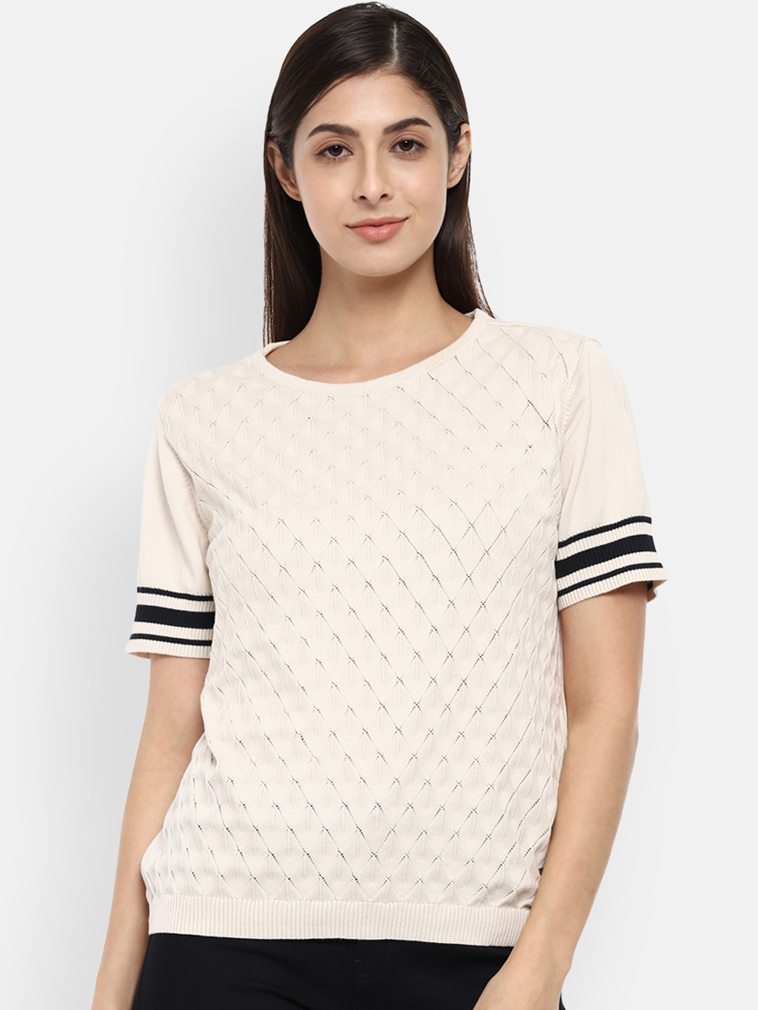 

Van Heusen Woman Beige Self Design Pure Cotton Top