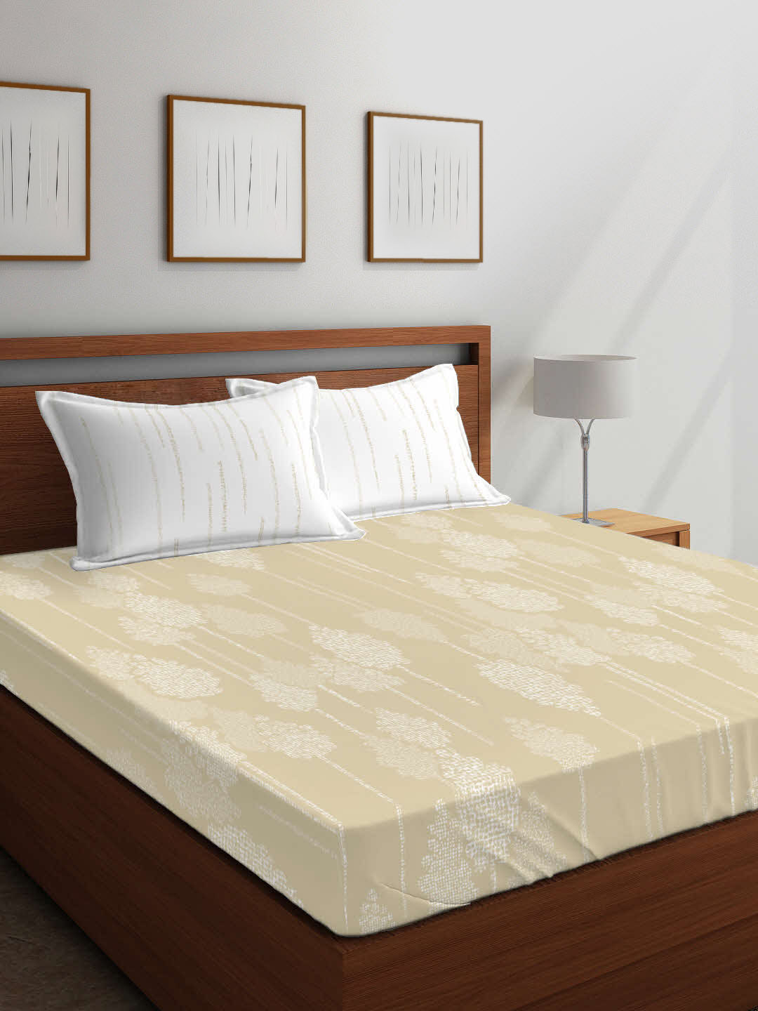

Boutique Living India Beige & White Floral 210 TC Cotton 1 King Bedsheet with 2 Pillow Covers