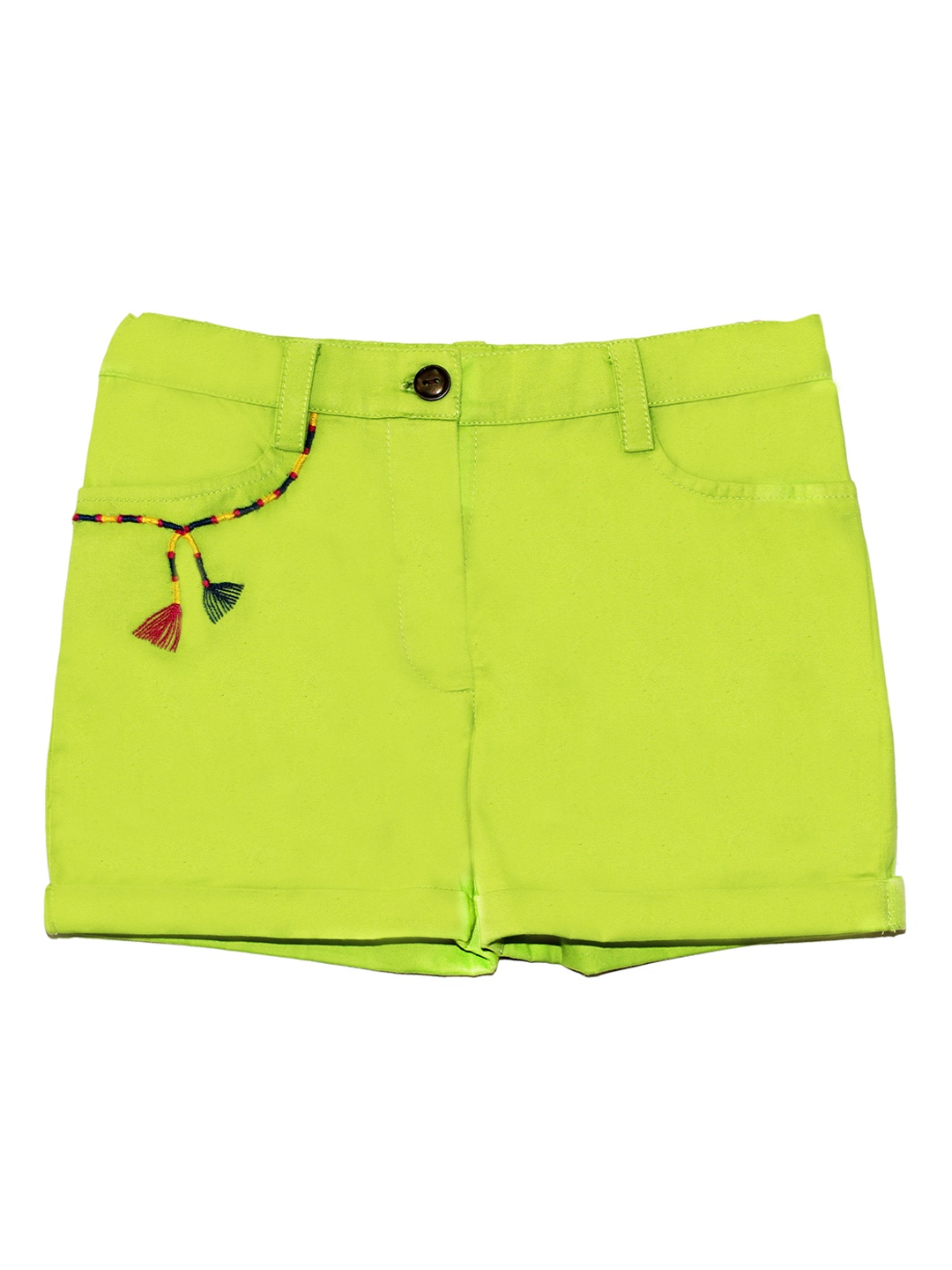 

My Little Lambs Boys Green Solid Regular Fit Denim Shorts