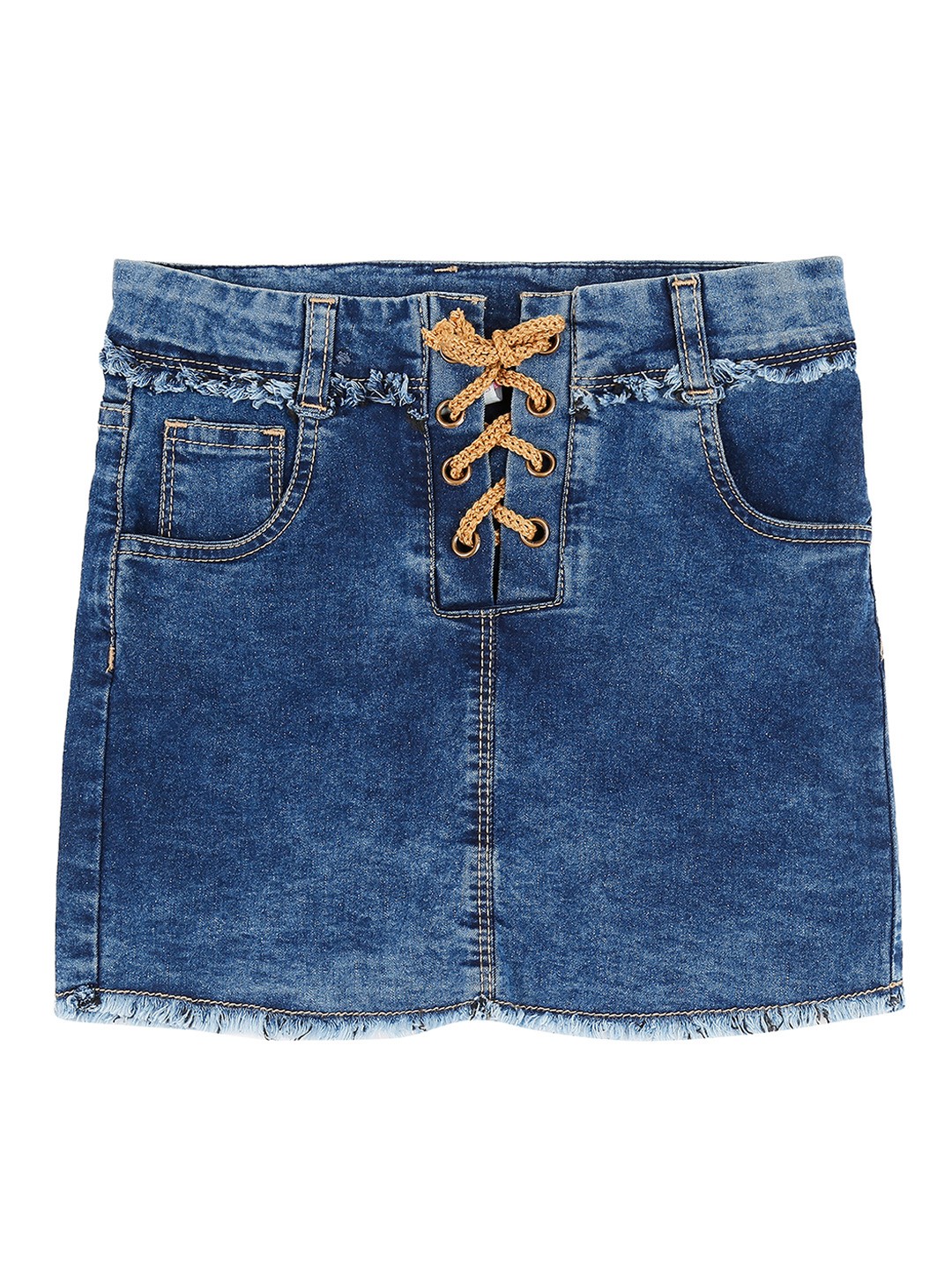 

Pantaloons Junior Girls Blue Solid Mini Denim Straight Skirt