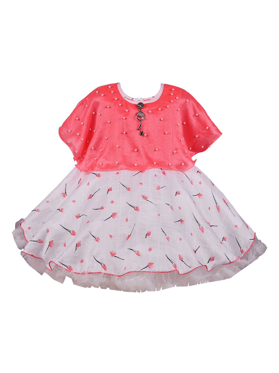 

Wish Karo Girls Peach-Coloured & White Printed Fit and Flare Dress
