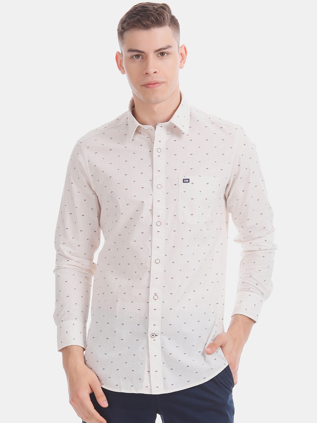 Arrow Sport Men Beige Slim Fit Printed Casual Shirt
