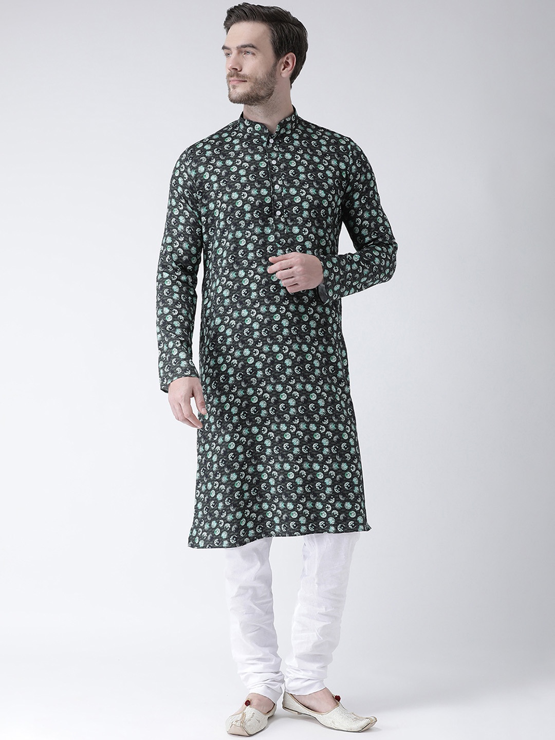 DEYANN Men Green Printed Straight Kurta