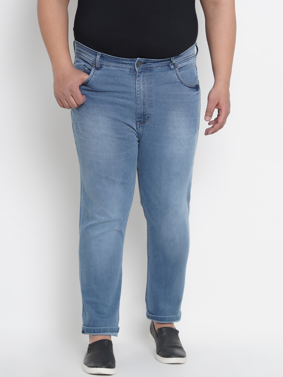 

John Pride Plus Size Men Blue Regular Fit Mid-Rise Clean Look Stretchable Jeans