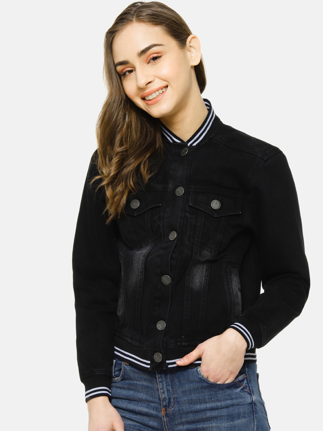 

Campus Sutra Women Black Solid Denim Jacket