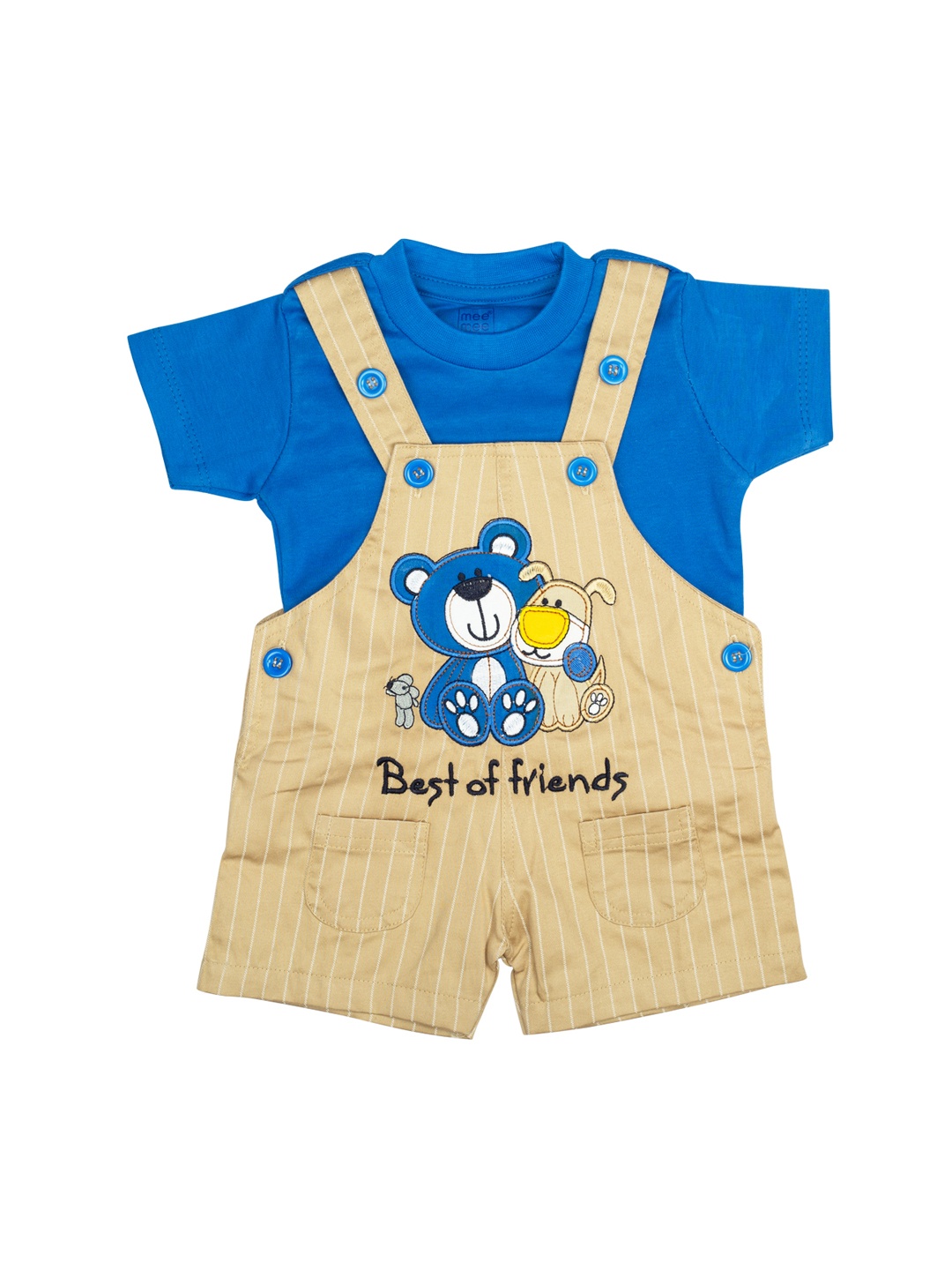 

MeeMee Infant Boys Blue & Beige Solid T-shirt with Dungaree Shorts