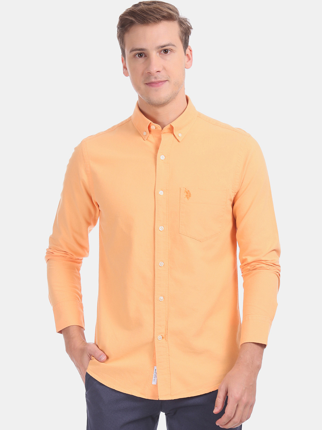 

U.S. Polo Assn. Men Orange Regular Fit Solid Casual Shirt