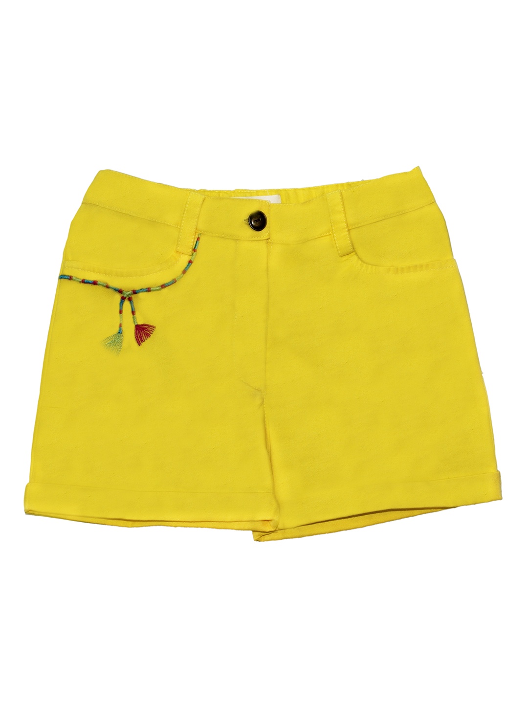

My Little Lambs Boys Yellow Solid Regular Fit Denim Shorts