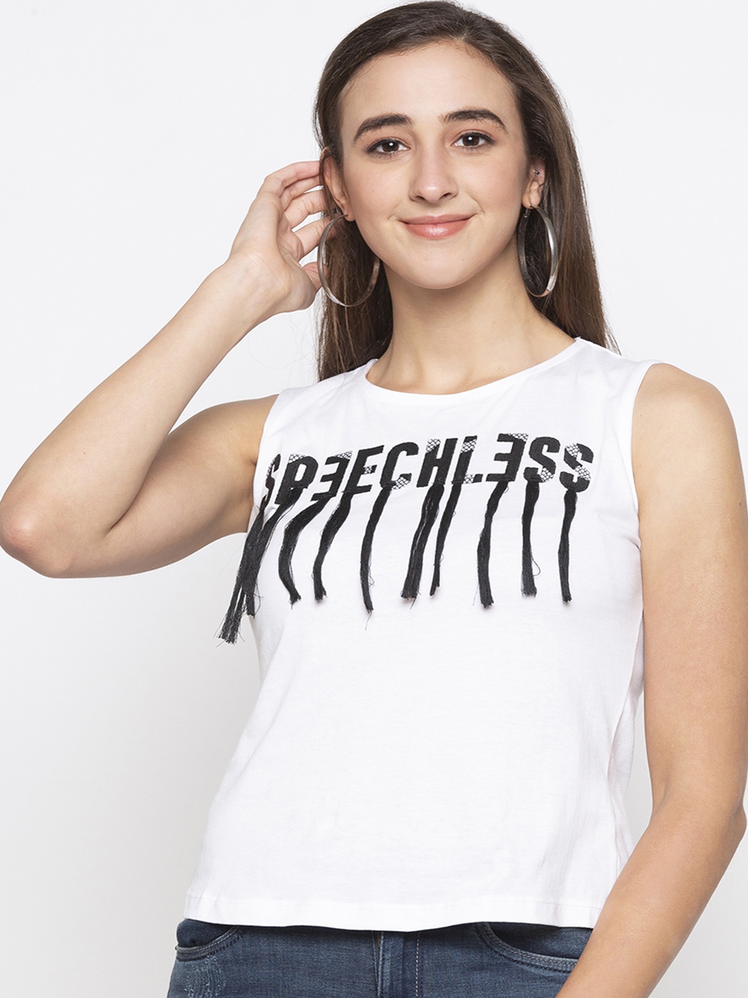 

Globus Women White Printed Round Neck T-shirt