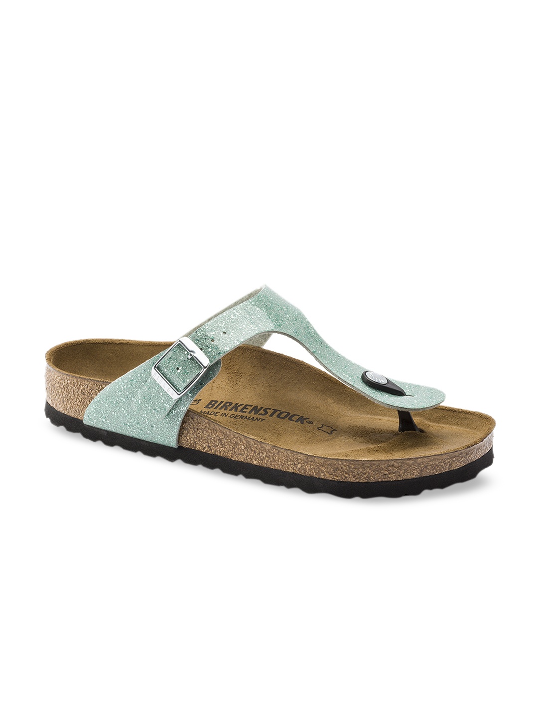 

Birkenstock Women Green Solid Gizeh Birko-Flor T-Strap Regular Width Flats