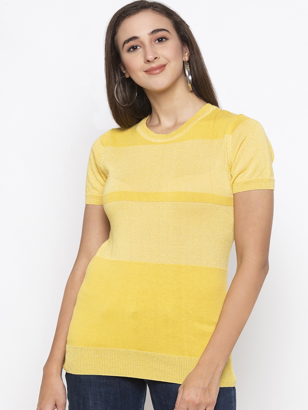 

Globus Women Yellow Self Design Pure Cotton Top