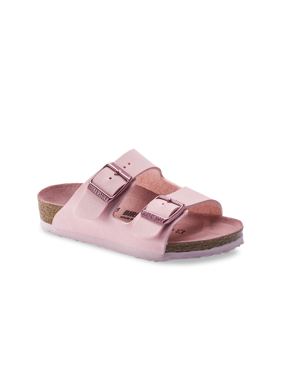 

Birkenstock Girls Pink Arizona Birko-Flor Nubuck Solid Open Toe Regular Width Flats