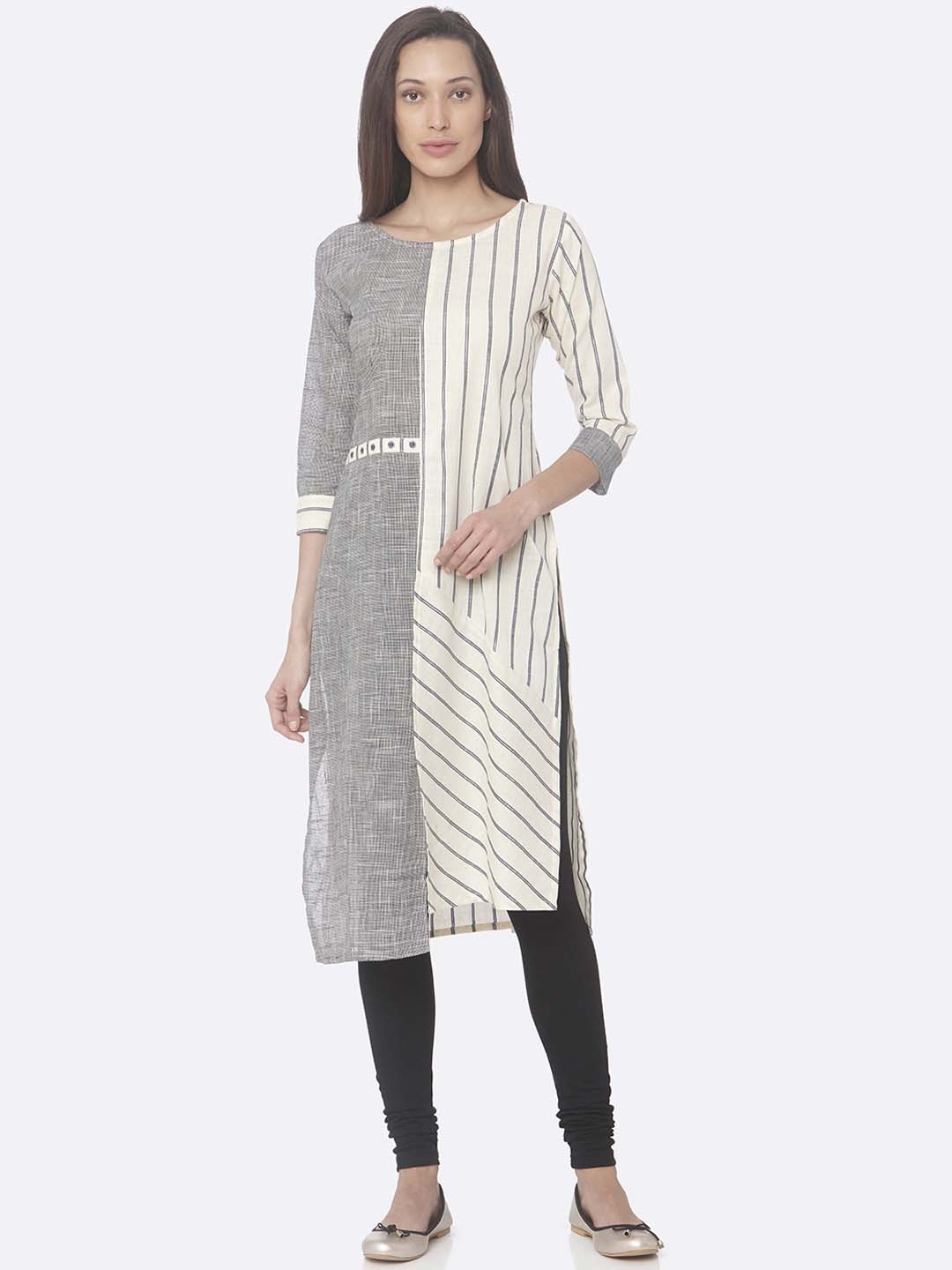 

RAISIN Women Off-White & Blue Striped Straight Kurta