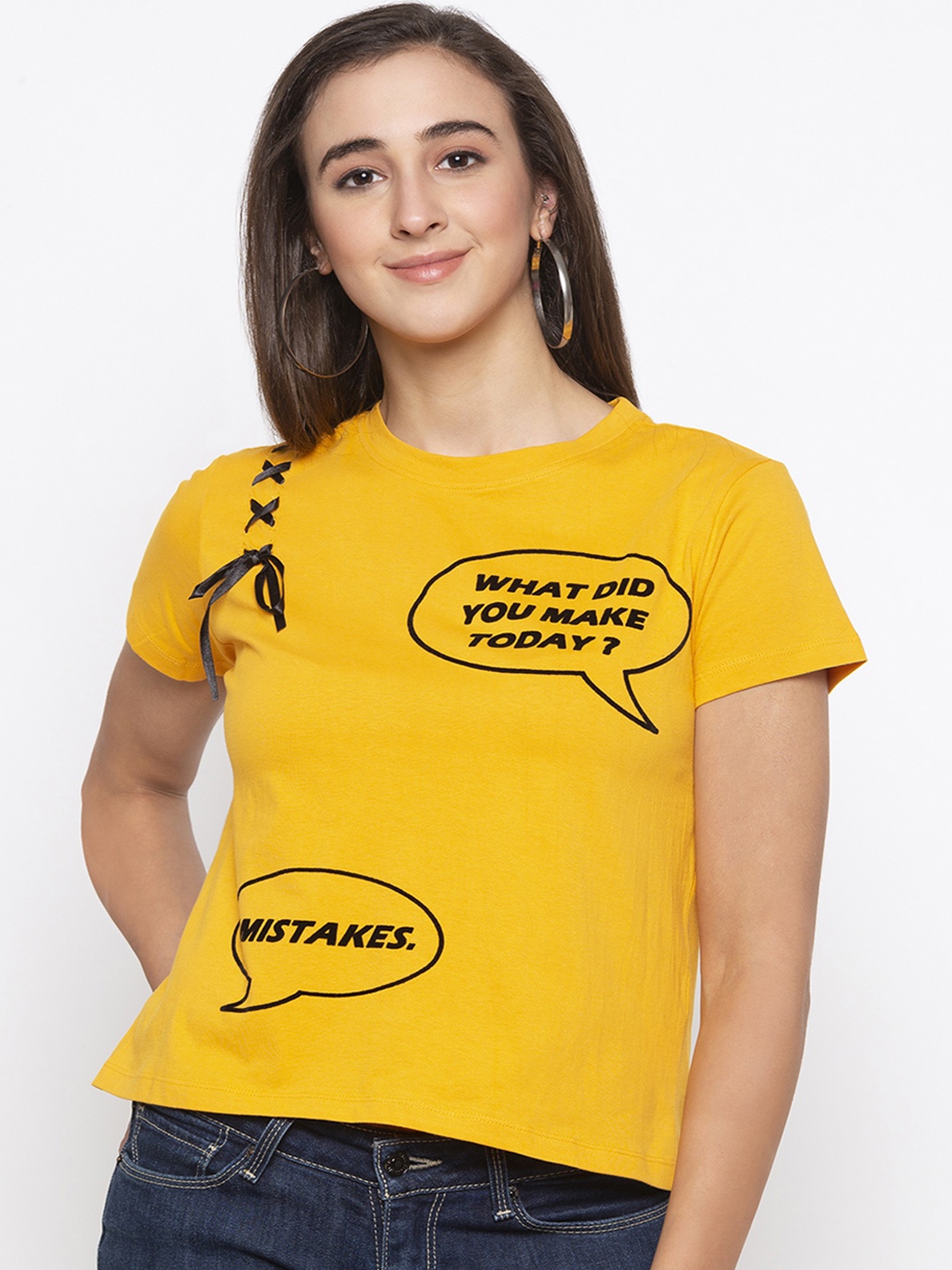 

Globus Women Yellow Printed Round Neck T-shirt