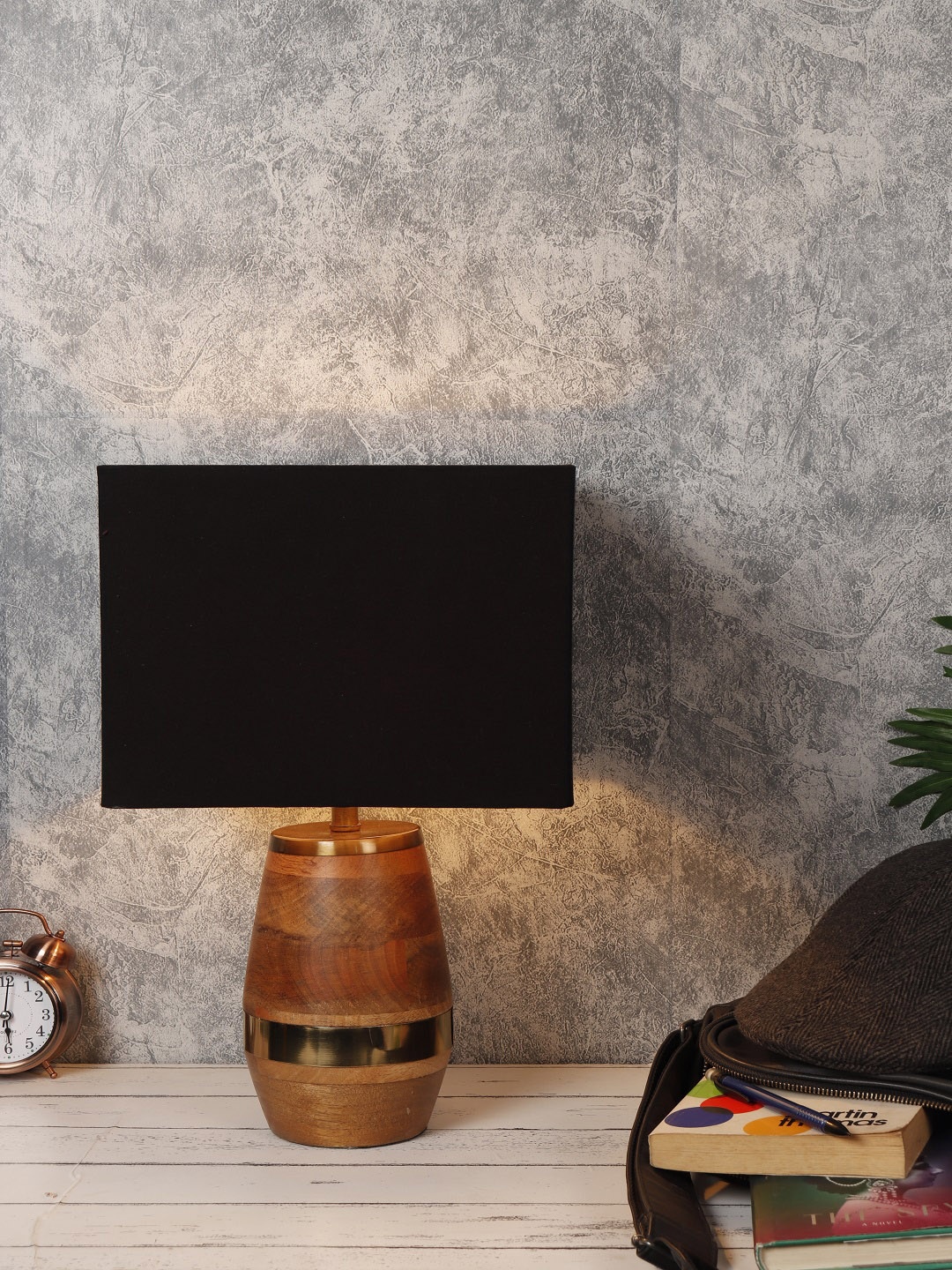 

Grated Ginger Black Solid Tribal Rectangular Bedside Lamp