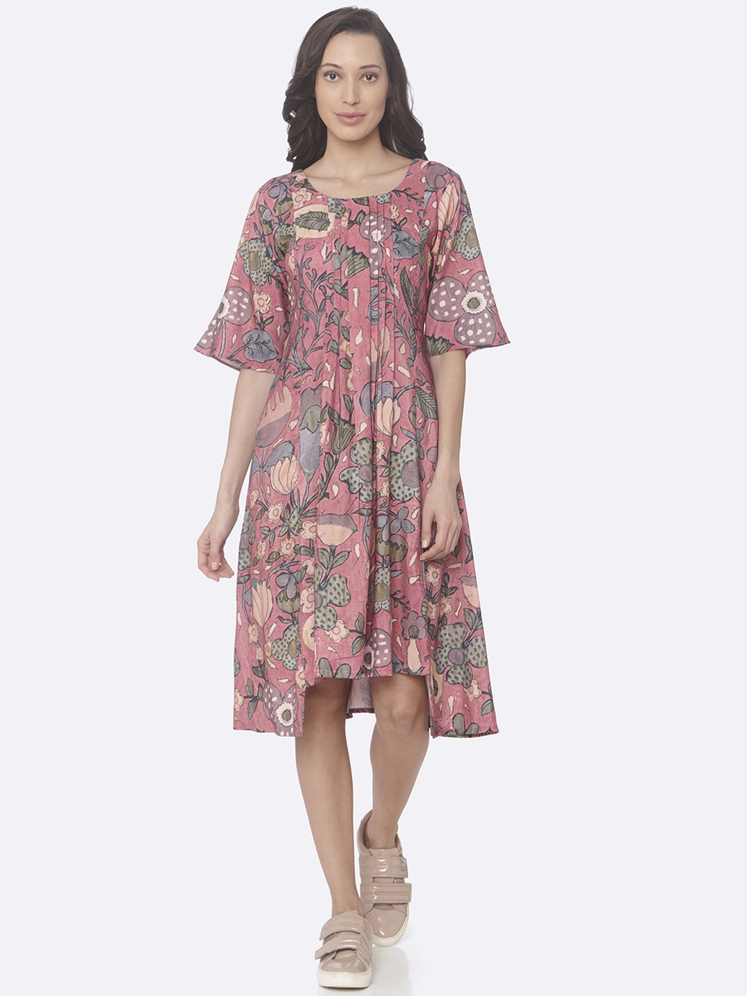 

RAISIN Women Pink & Green Printed A-Line Dress