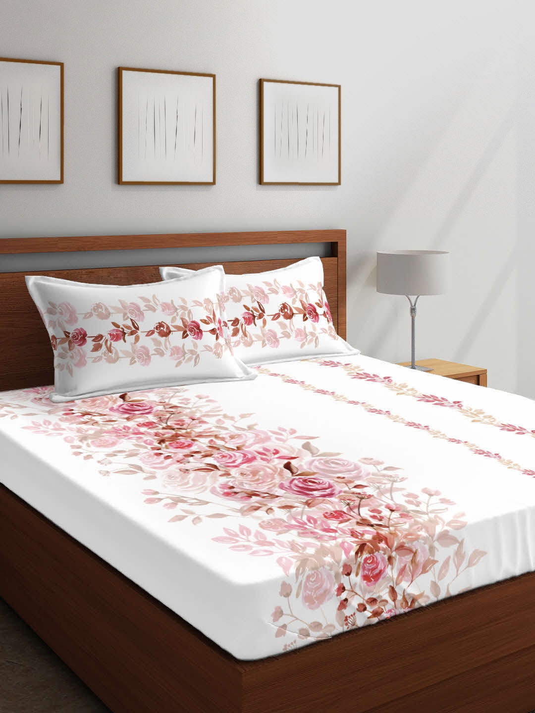 

Boutique Living India White & Pink Floral 144 TC Cotton 1 Queen Bedsheet with 2 Pillow Covers