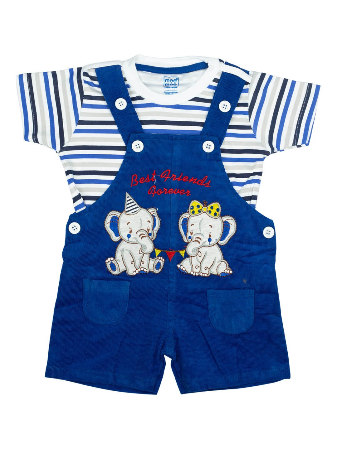 

MeeMee Infant Boys Blue & White Striped T-shirt with Dungaree Shorts