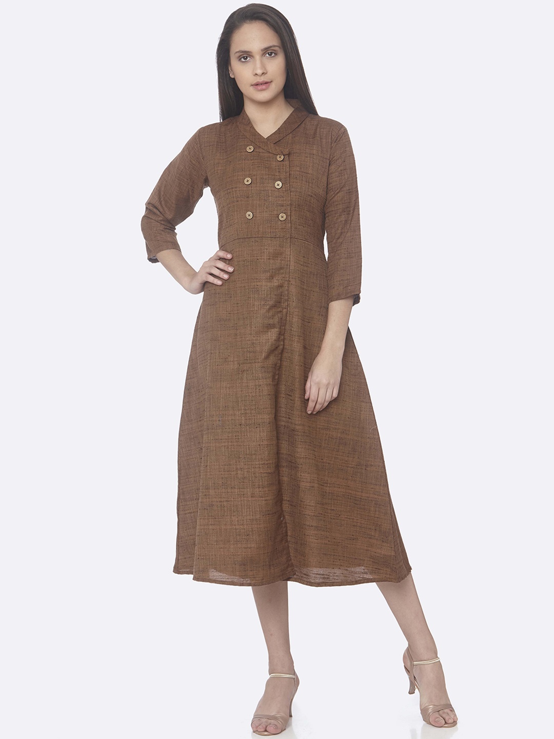 

RAISIN Women Brown Self Design Shirt Dress