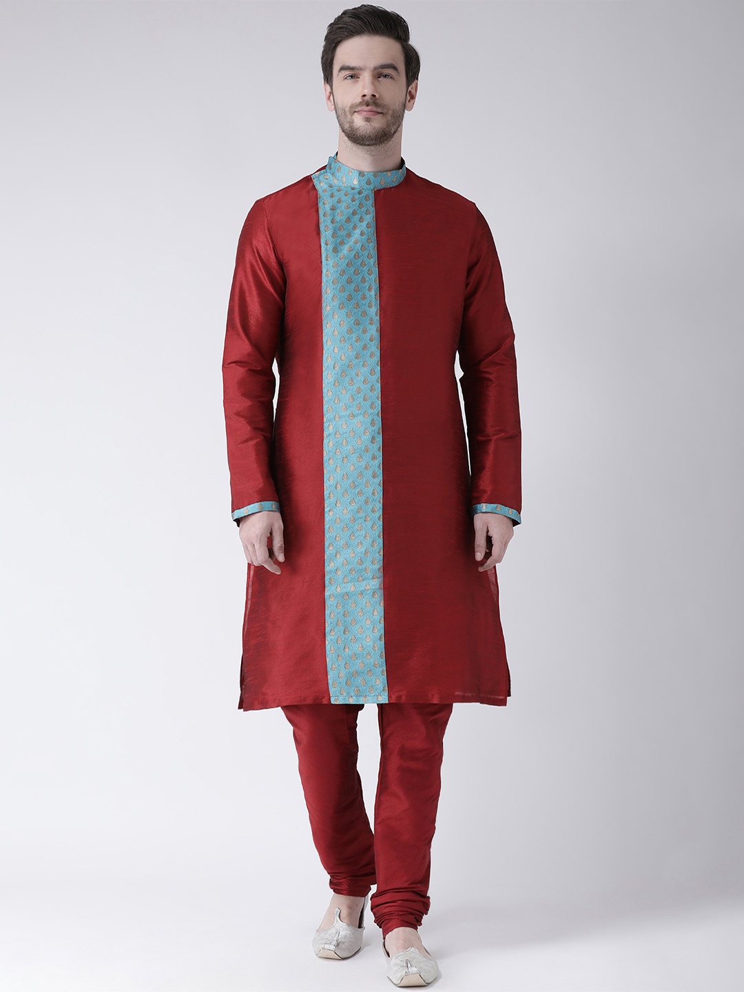 

DEYANN Men Red & Blue Woven Design Straight Kurta