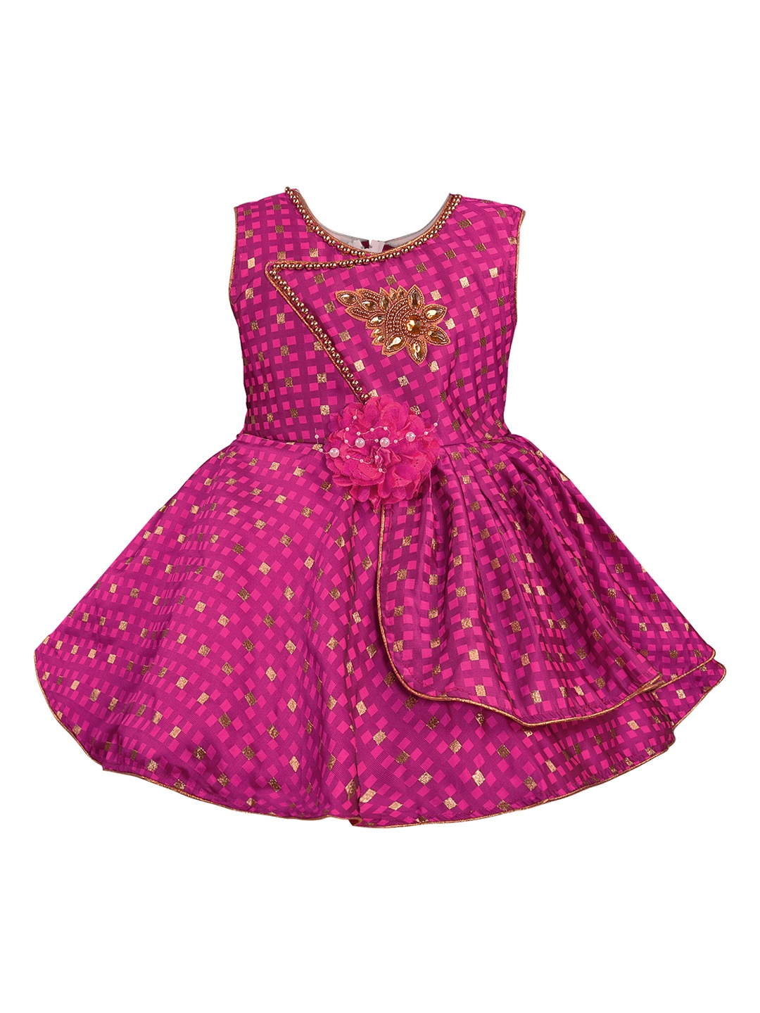 

Wish Karo Girls Pink Checked Fit and Flare Dress