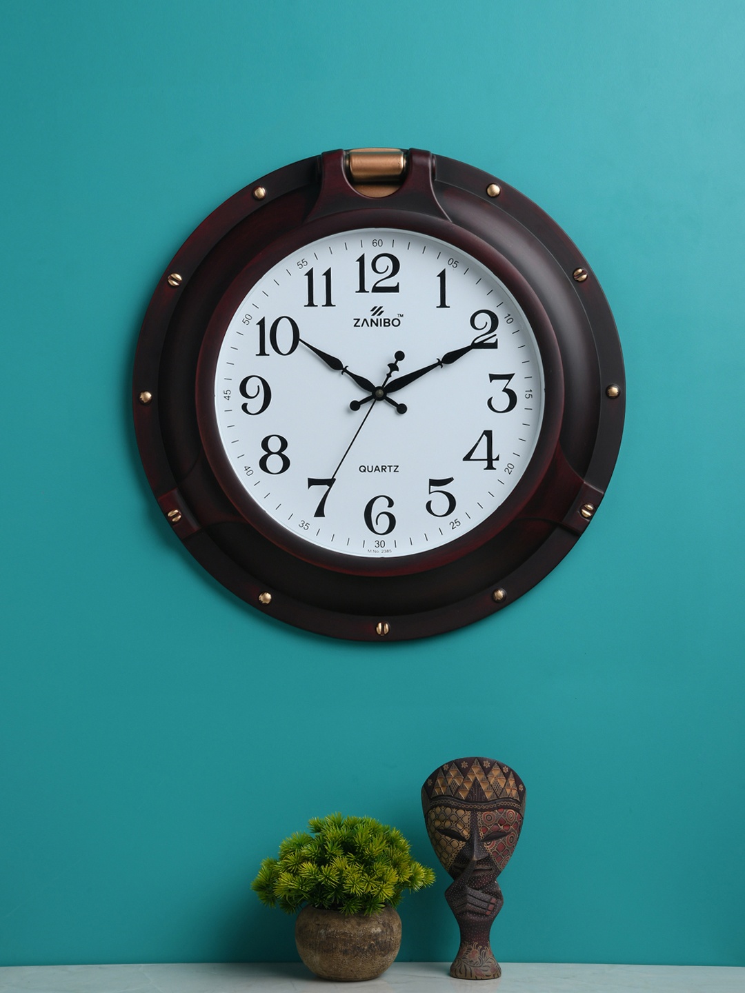 

ZANIBO White & Coffee Brown Round Solid 46 cm Analogue Wall Clock