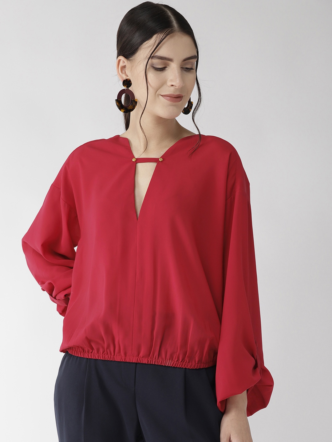 

QUIERO Women Red Solid Blouson Top