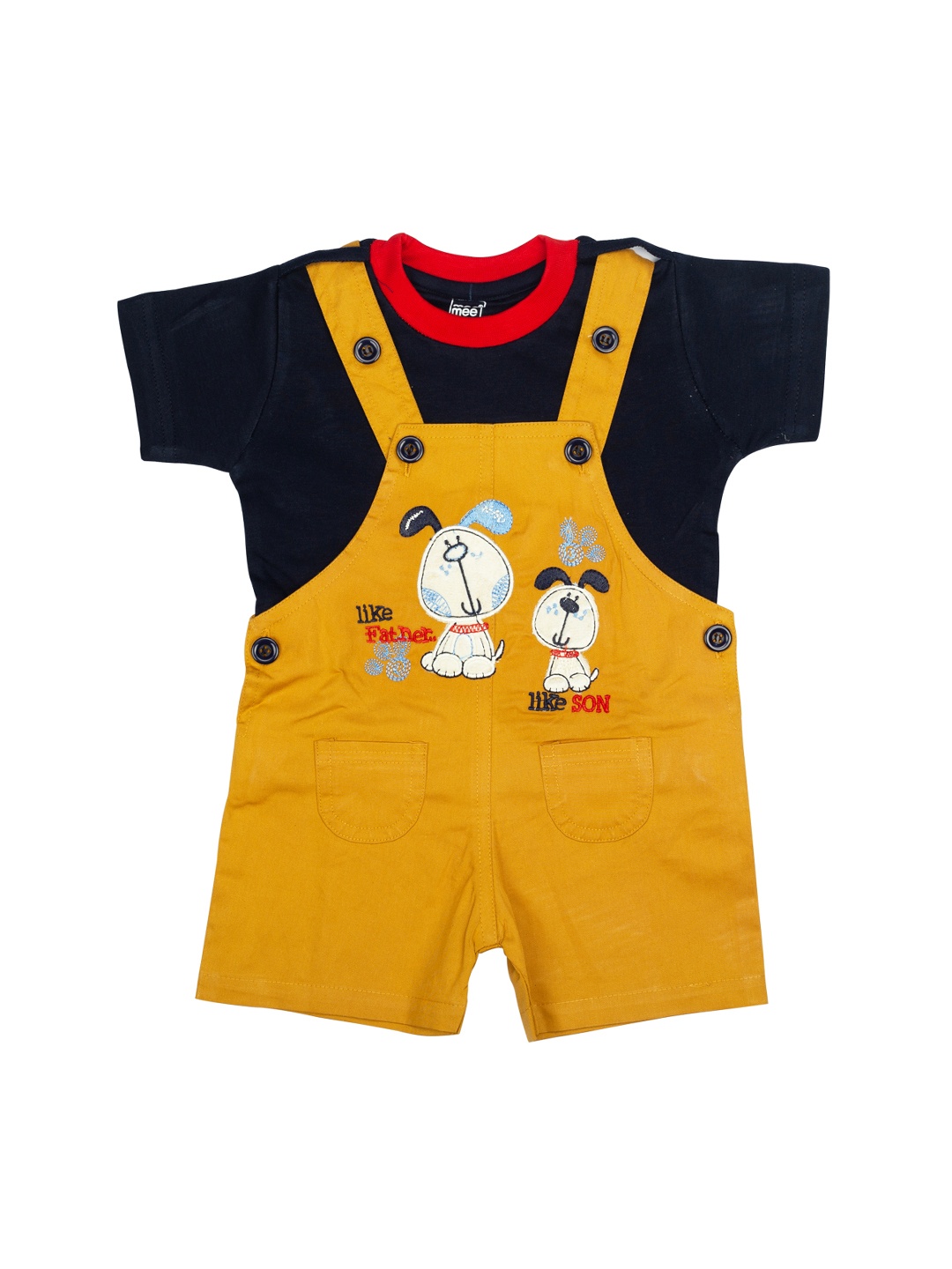 MeeMee Boys Mustard Yellow & Navy Blue Solid T-shirt with Shorts