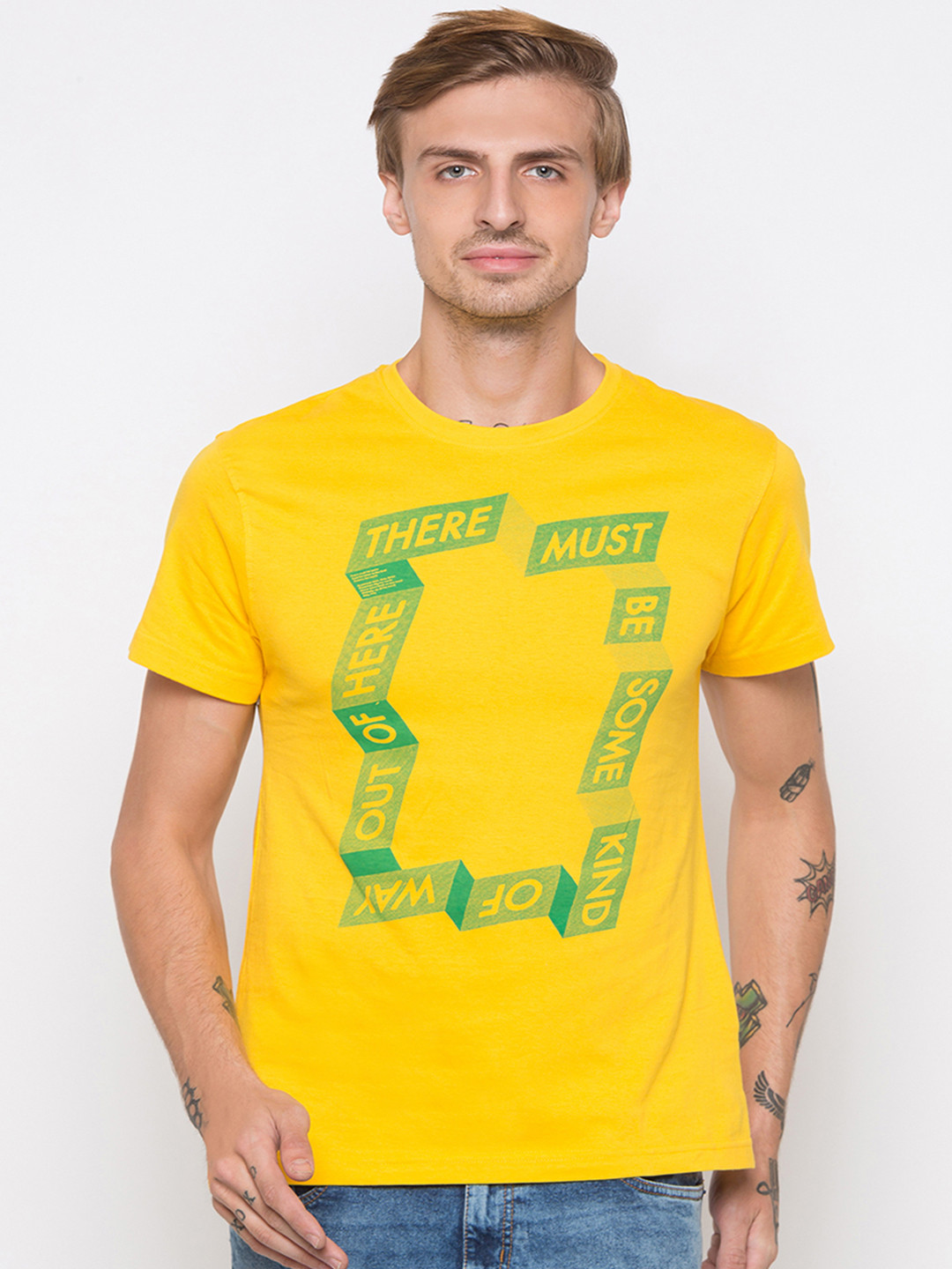 

Globus Men Yellow Printed Round Neck T-shirt